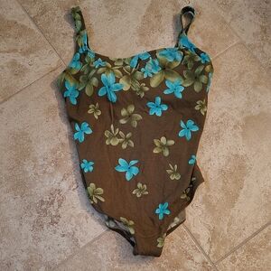 Liz Claiborne Brown and Blue Floral One Piece Swimsuit